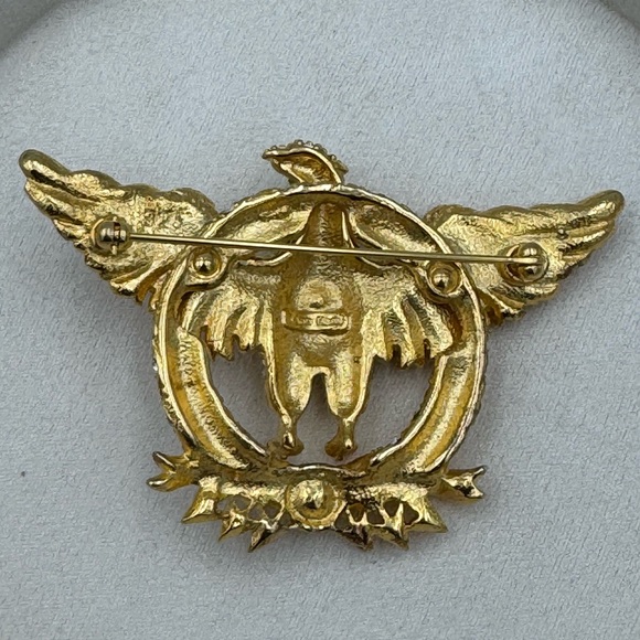 Vintage Ann Hand Crystal Eagle Brooch Gold Tone Heraldic Pin Signed RARE - Picture 3 of 10